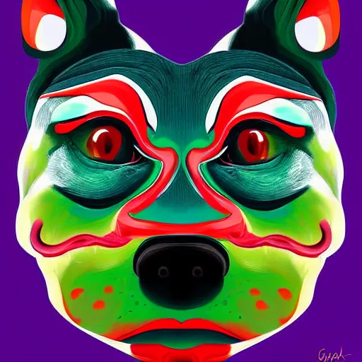 Image similar to zoomorphic a red face wolf, pepe the frog like face, digital painting, ultra sharp, by gary cook