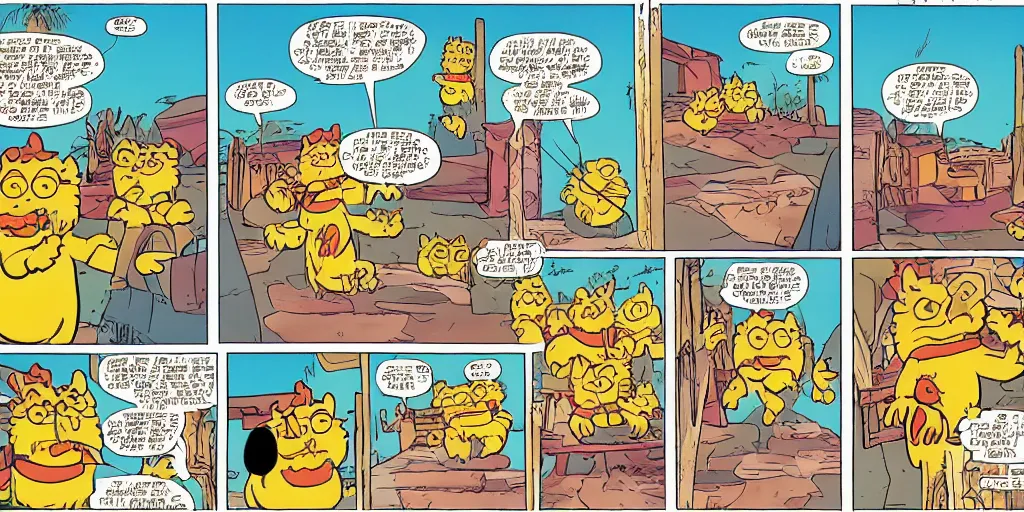 Prompt: garfield comic, garfield crosses the river styx