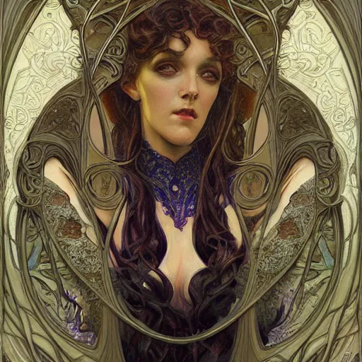 Prompt: an art nouveau painting in the style of donato giancola, and in the style of tom bagshaw, and in the style of stephen bauman. symmetry, smooth, sharp focus, semi - realism, intricate detail.