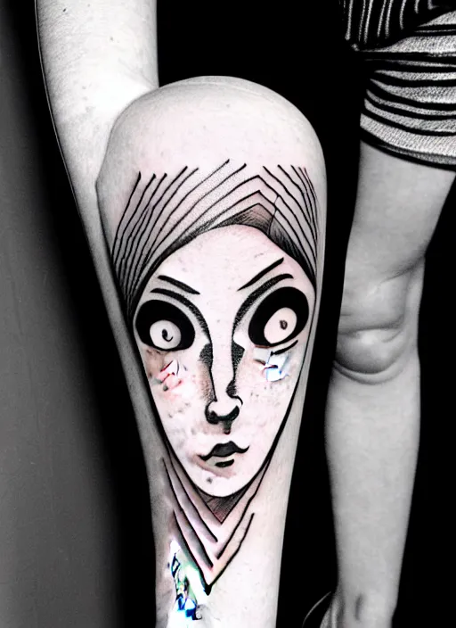 Prompt: tattoo design of an anxious womans eyes drawn by junji ito, simplistic junji ito lineart black and white