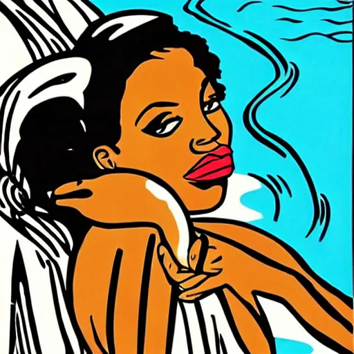 Prompt: african american version of “Drowning Girl” by Roy Lichtenstein