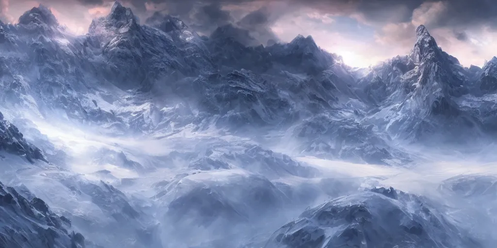 Image similar to a hyper realistic professional photographic view picture of a heavenly snow mountain, photographic filter unreal engine 5 realistic hyperdetailed 8k ultradetail cinematic concept art volumetric lighting, fantasy artwork, very beautiful scenery, very realistic painting effect, hd, hdr, cinematic 4k wallpaper, 8k, ultra detailed, high resolution, artstation trending on artstation in the style of Albert Dros glowing rich colors powerful imagery nasa footage drone footage drone photography