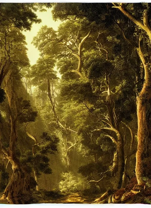 Prompt: a forest with very very tall trees, dense, epic atmosphere, by asher brown durand, by yoshitaka amano