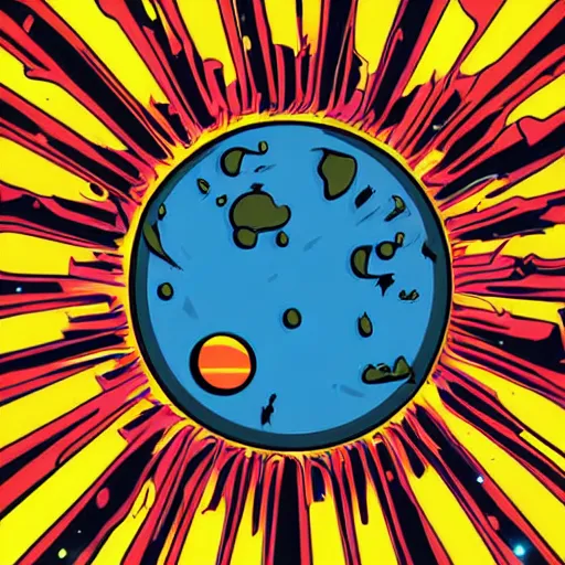 Image similar to 2 planet collapse particle fusion element macro cosmic art by butcher billy, sticker, colorful, illustration, highly detailed, simple, smooth and clean vector curves, no jagged lines, vector art, smooth andy warhol style