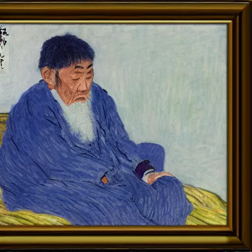 Image similar to japanese old man sleeping on arm chair in his living room by monet