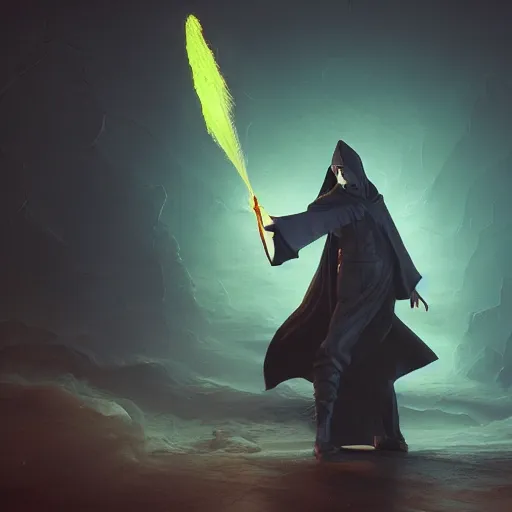 Image similar to a ominous illustration of a dark wizard casting a spell, alchemist lab, painting oil on canvas by moebius, octane render, trending on artstation, 8k,