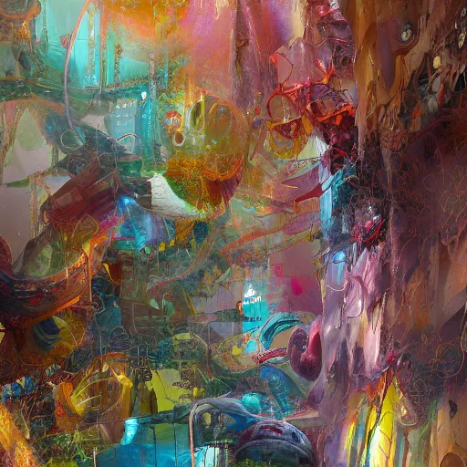 Image similar to faces, signatures, buildings, text, names, watermarks : - 5. 0 0 a brightly color, abstract, swirling, elaborate recursive large and decaying array of beauty, painted by ellen jewett as featured on conceptartworld 3 d, painted by laurie lipton as featured on conceptartworld 3 d, surreal ramifications