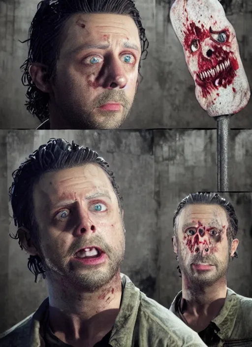 Prompt: joey from friends in the walking dead, face enhance, realistic, shaun of the dead, izombie, ultra detailed, octane render, lovecraftian, horror, dead space, the walking dead