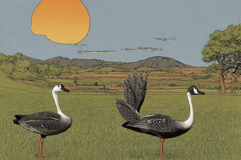 Image similar to country road store goose by moebius