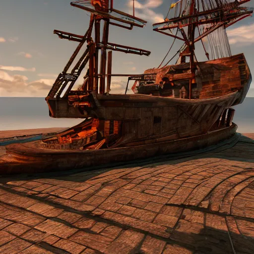 Image similar to a high quality photo of old rusty ship, trending on artstation, unreal engine