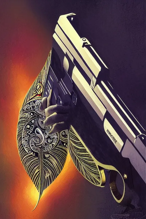 Image similar to Pierce Brosnan as James Bond, art deco, fantasy, intricate art deco leaf designs, elegant, highly detailed Glock pistol, sharp focus, art by Artgerm and beeple and Greg Rutkowski and WLOP