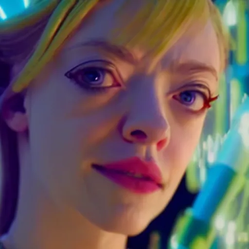 Image similar to cinematic scene with amanda seyfried as jolyne from jojo's bizarre adventure, live action film, stone ocean, dramatic, small details, volumetric lighting, still frame