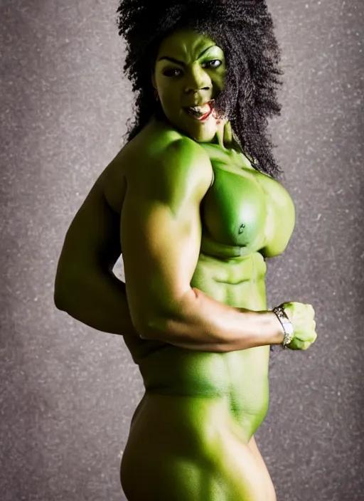 Image similar to A full portrait photo of real-life women hulk, f/22, 35mm, 2700K, lighting, perfect faces, award winning photography.