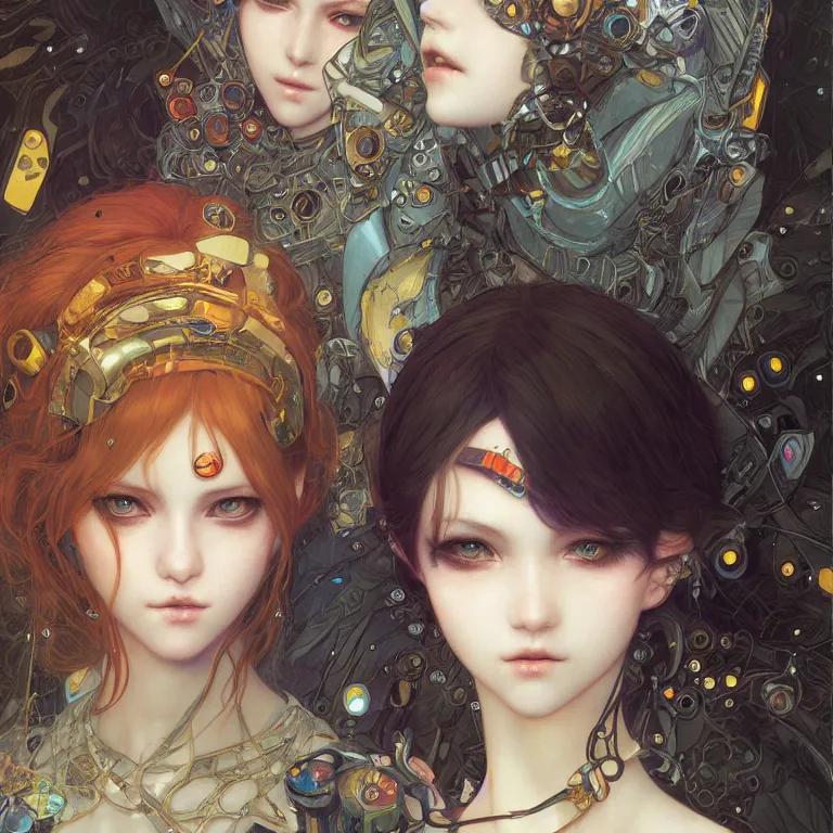 Image similar to portrait of beautiful young fairy, cyberpunk, Warhammer, highly detailed, artstation, illustration, art by Gustav Klimt and Range Murata and Ilya Kuvshinov and Sakimichan