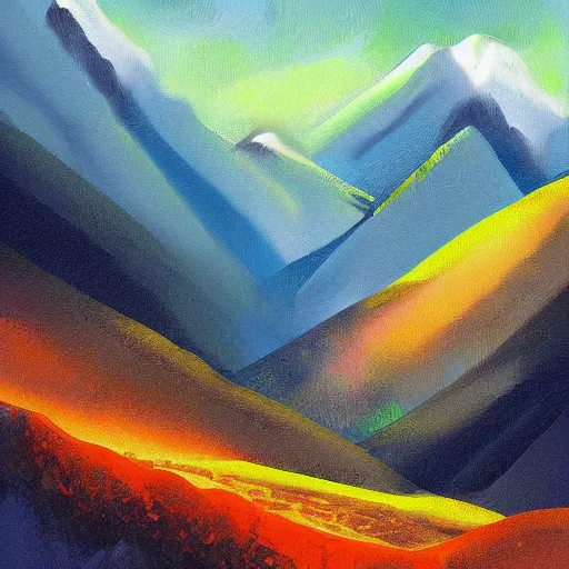 Prompt: digital painting of mountain landscape by philip sue art