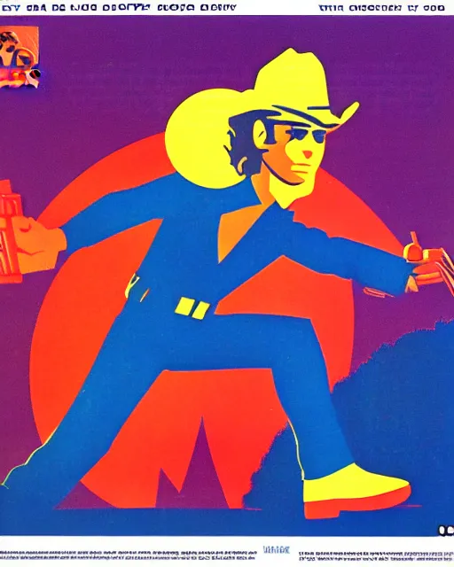 Prompt: laser disk cowboy, 9 0's magazine ad art style