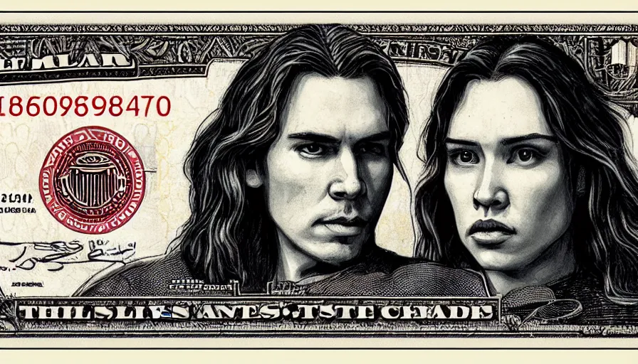 Image similar to reylo on a dollar bill