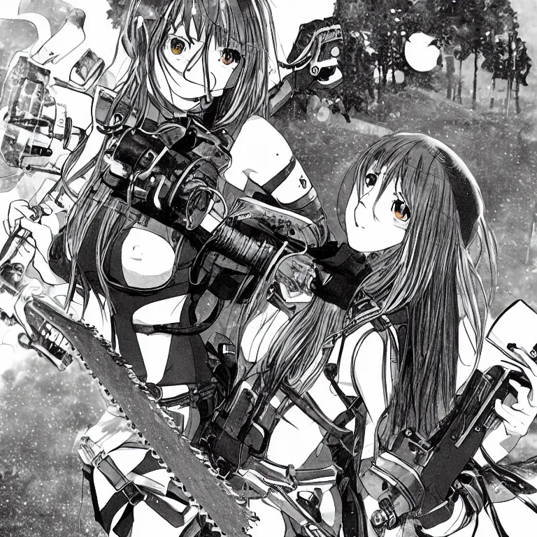 Image similar to manga girl holding a chainsaw