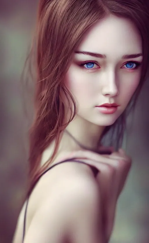 Image similar to a gorgeous russian female photo, bokeh, beautiful face, professionally retouched, soft lighting, realistic, smooth face, full body shot, torso, dress, perfect eyes, sharp focus on eyes, 8 k, high definition, insanely detailed, intricate, elegant, art by artgerm and kyoung hwan kim