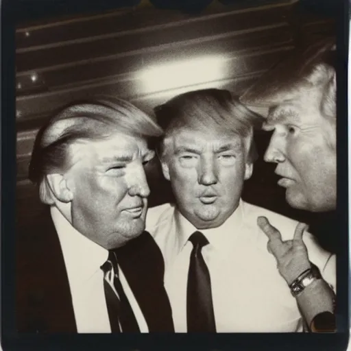 Image similar to polaroid photograph of donald trump meeting aliens