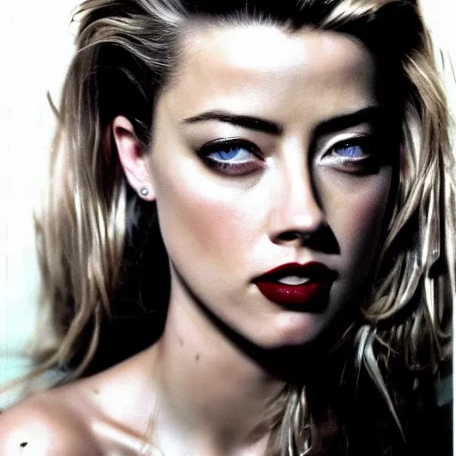 Prompt: portrait of amber heard by mario testino 1 9 9 0, bad 1 9 9 0 s style, headshot, taken in 1 9 9 0, detailed, award winning, sony a 7 r