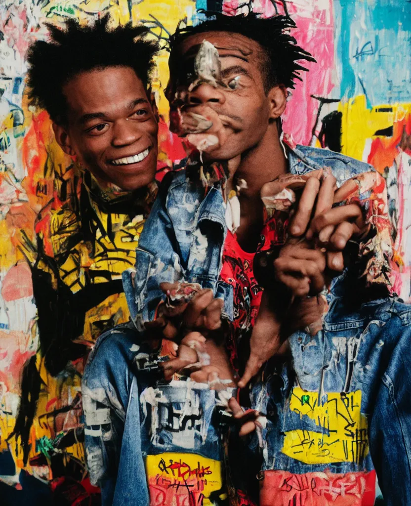 Prompt: dslr photo portrait still of basquiat with kurt cobain, 8 5 mm, f 1. 8 sears style portrait, color, photorealistic, 8 k