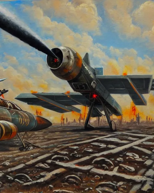 Image similar to sukhoi mech armed with rockets and a minigun, oil painting, soviet ( ( ( airplane ) ) ), tribal yurta, postapocalyptic, sharp focus