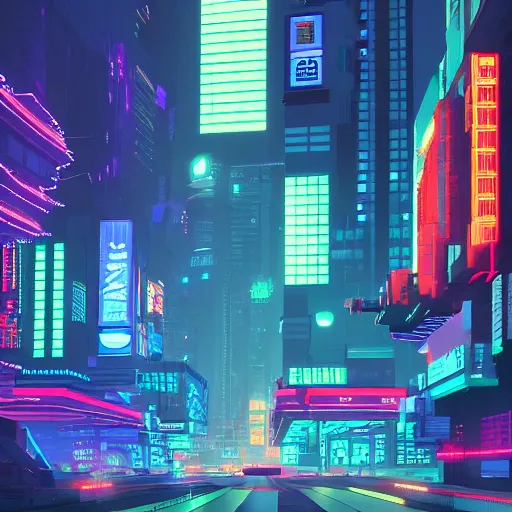 Prompt: pixel art cyberpunk city at night by beeple, neon lights, very detailed, flying cars, blade runner 2 0 4 9