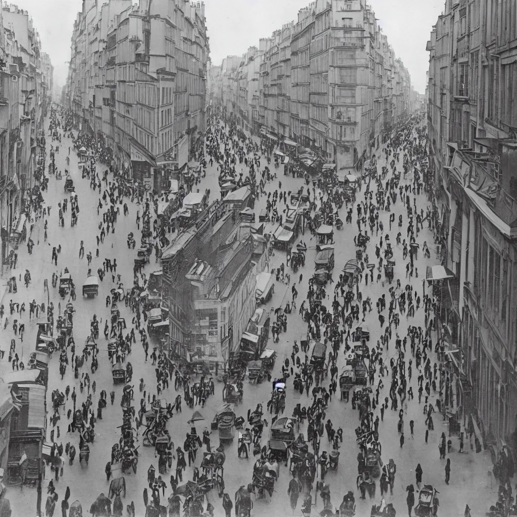 Prompt: old black and white photo, 1 9 1 3, depicting a computerin streets of paris, historical record