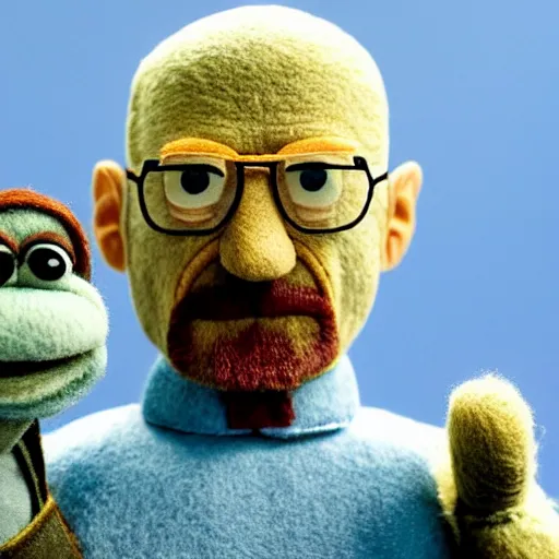 Prompt: walter white as a muppet. highly detailed felt. hyper real photo. 4 k.