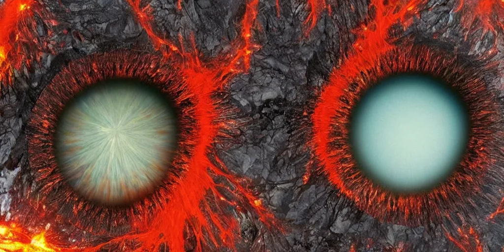 Prompt: volcano erupts inside a human eye, closeup, high detail