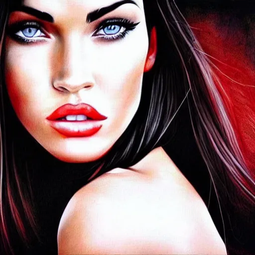 Image similar to “Beautiful Megan Fox Red pencil paintings, only red white colors, ultra detailed portrait, 4k resolution”