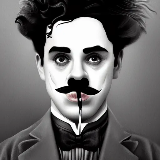 Prompt: jack dorsey as charlie chaplin, funny grimase, closeup, highly detailed, digital painting, artstation, sharp focus