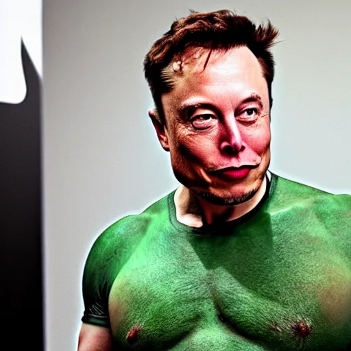 Image similar to elon musk as the incredible hulk