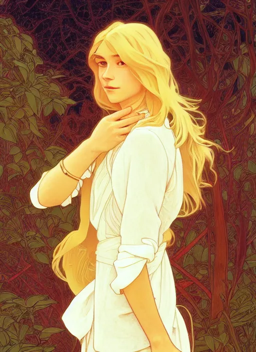 Image similar to pretty young man with shoulder length shiny shimmering golden blond hair, path traced, highly detailed, high quality, digital painting, by studio ghibli and alphonse mucha, leesha hannigan, disney