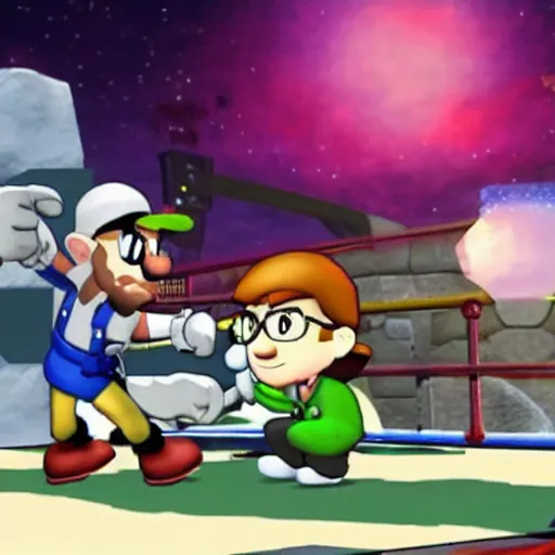 Image similar to a cartoon walter white fighting in smash bros.