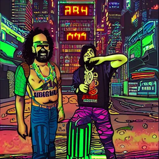 Image similar to cyberpunk cheech and chong