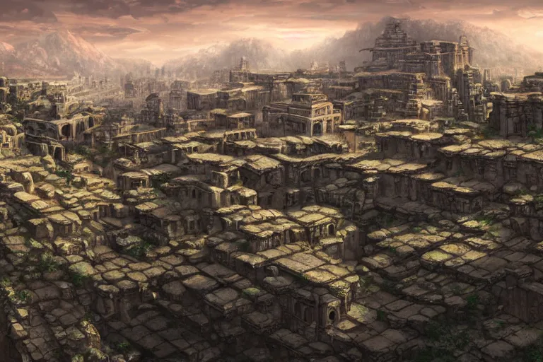 Prompt: ancient city landscape, beautiful, artstation trending, deviantart, highly detailed, focus, smooth, by hirohiko araki, yoshitaka amano