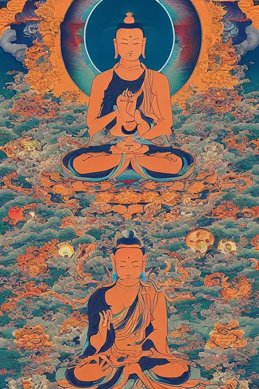 Prompt: “The Thangka of Infinite Gibberish by James Jean and Kilian Eng”