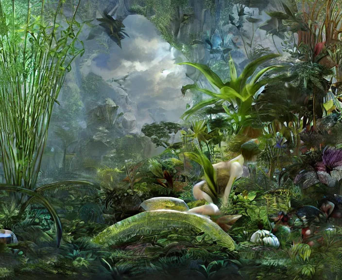 Prompt: transparent clear see - through image of mollusks, lush botany, orchids, ferns, garden environment, ultra realistic, concept art, art nouveau, photorealistic, octane render, 8 k, unreal engine. art by gustave dore and nori inoguchi and sam kaplan and zachary goulko and christopher marley and artgerm and alphonse mucha