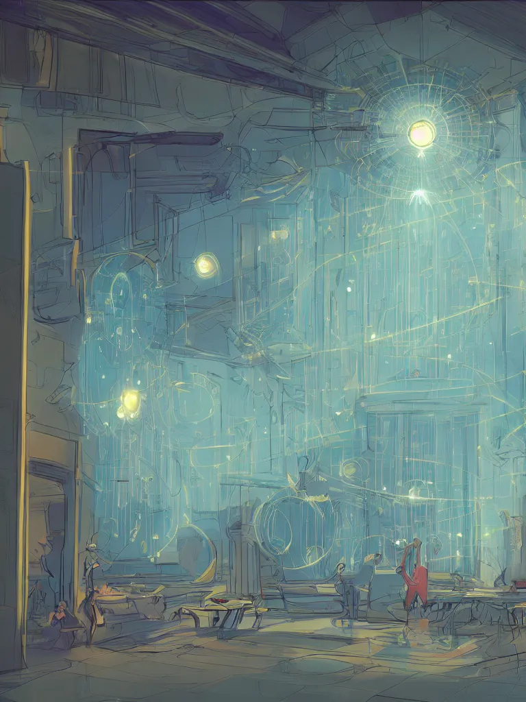 Prompt: neon orbs shining through a window by disney concept artists, blunt borders, rule of thirds