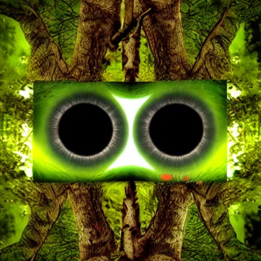 Image similar to the trees have eyes and they're watching me, acid replications, hyperdetailed, cinematic