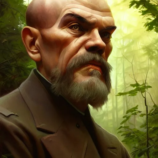 Image similar to photo of davy jones vladimir lenin face in the forest, highly detailed, digital painting, artstation, smooth, sharp focus, illustration, art by artgerm and greg rutkowski and alphonse mucha