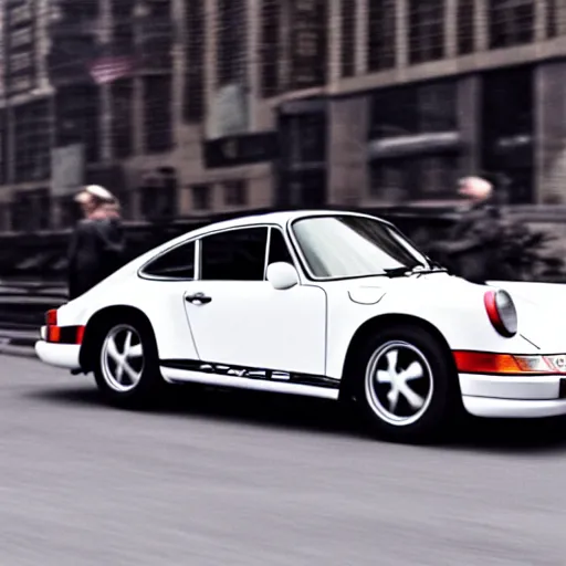 Image similar to photo of a porsche 9 1 1 9 6 4 speeding through nyc, cinematic, motion blur