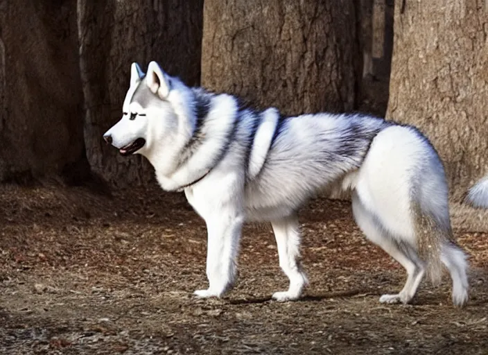 Prompt: film still of an anthropomorphic white vested husky!!!!!! in a white vest wearing a white vest!!!!! in the new sci - fi movie, 8 k