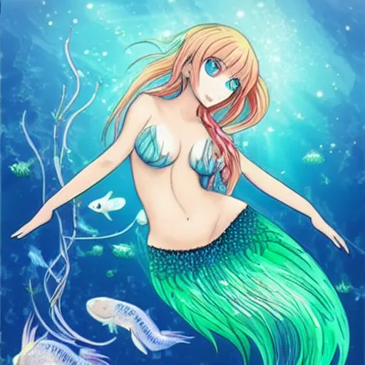 Prompt: beautiful anime mermaid,