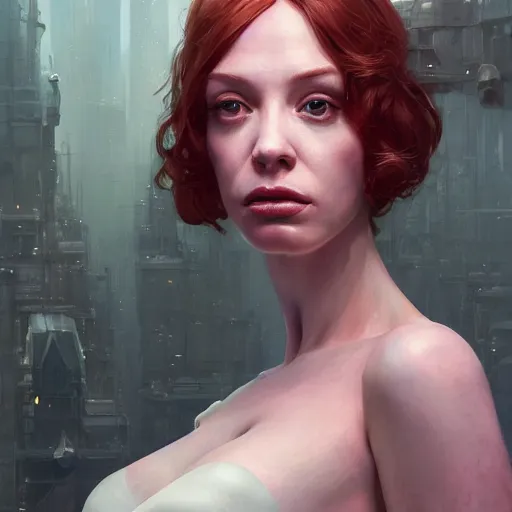 Prompt: highly detailed upper body portrait christina hendricks robot in gta v, stephen bliss, unreal engine, fantasy art by greg rutkowski, loish, rhads, ferdinand knab, makoto shinkai and lois van baarle, ilya kuvshinov, rossdraws, tom bagshaw, global illumination, radiant light, detailed and intricate environment