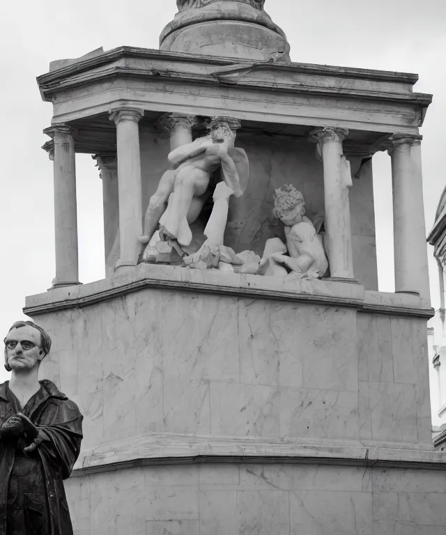 Prompt: marble statue of sean lock in trafalgar square, photo, 5 0 mm f / 2. 8