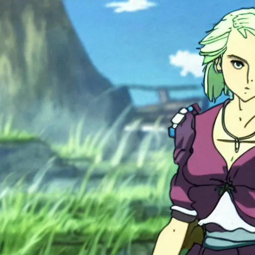 Prompt: screenshot of ciri from an anime by studio ghibli