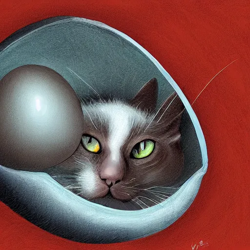 Prompt: A cat climbing out of an egg shell, digital art